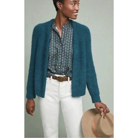 Anthropologie Sleeping on Snow Northbound Eyelash Cardigan Sweater Size S Teal - Picture 1 of 11